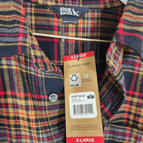 NWT Eddie Bauer Shirt Mens Flannel Button Up Plaid Long Sleeve, Sz XL - Picture 5 of 10